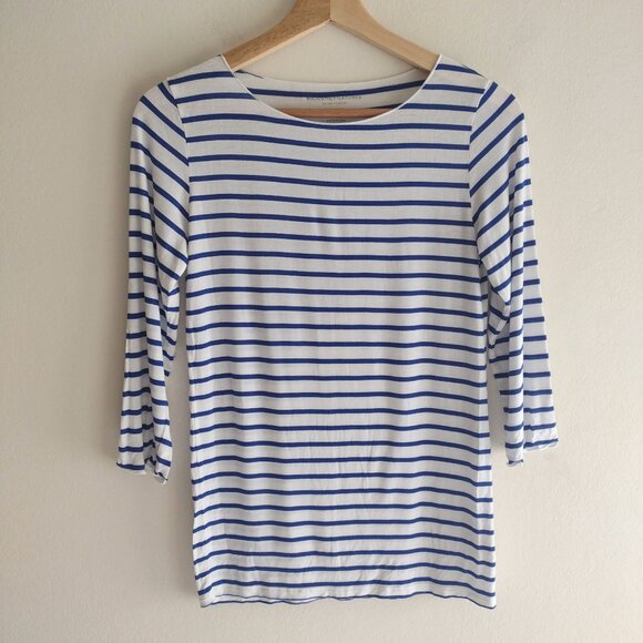 Majestic Filatures Striped Tee Sz 2/S Soft Touch Blue White Deluxe Tshirt - Picture 8 of 8